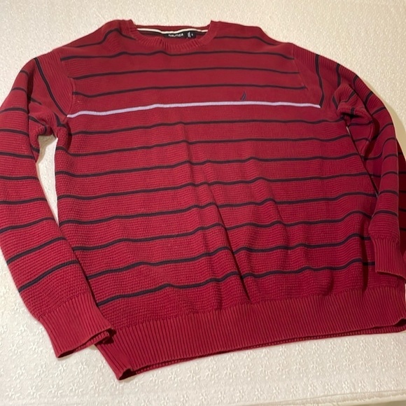 Nautica Men’s Crewneck Sweater Pullover XL Long Sleeve EUC Striped Red/Blue - Picture 1 of 13